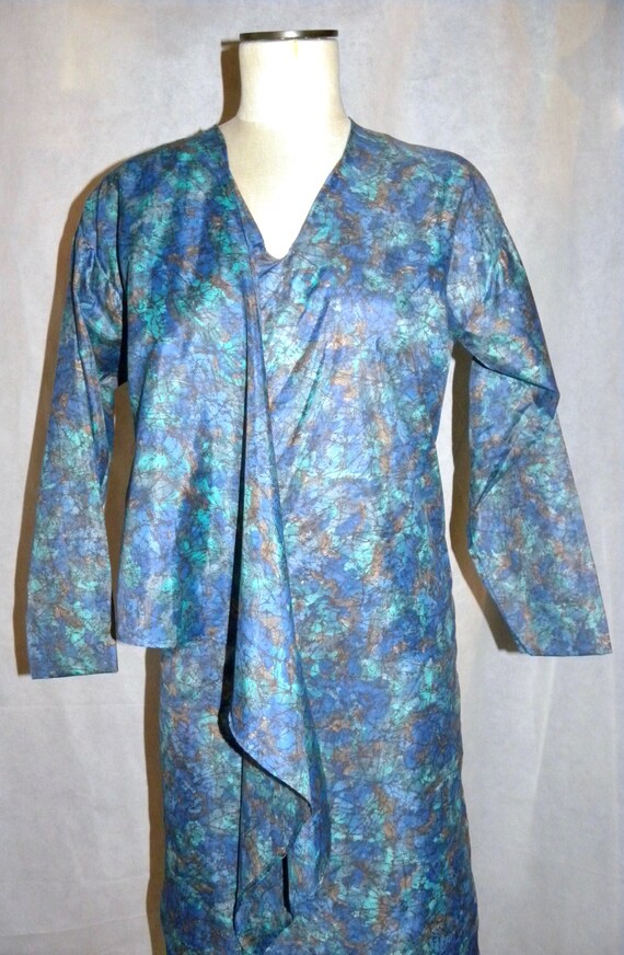 Vintage 60s Faux Wrap Dress | Mid Century Blue Gr… - image 10