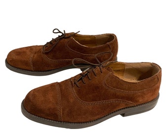 Y2K Florsheim Brown Suede Oxfords Academia Men 8 Women 10 | Made Italy