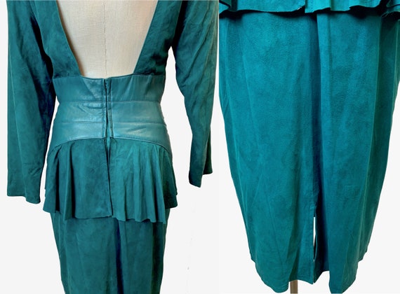 80s Ultra Soft Kid SUEDE Dress | Teal Leather Cor… - image 6