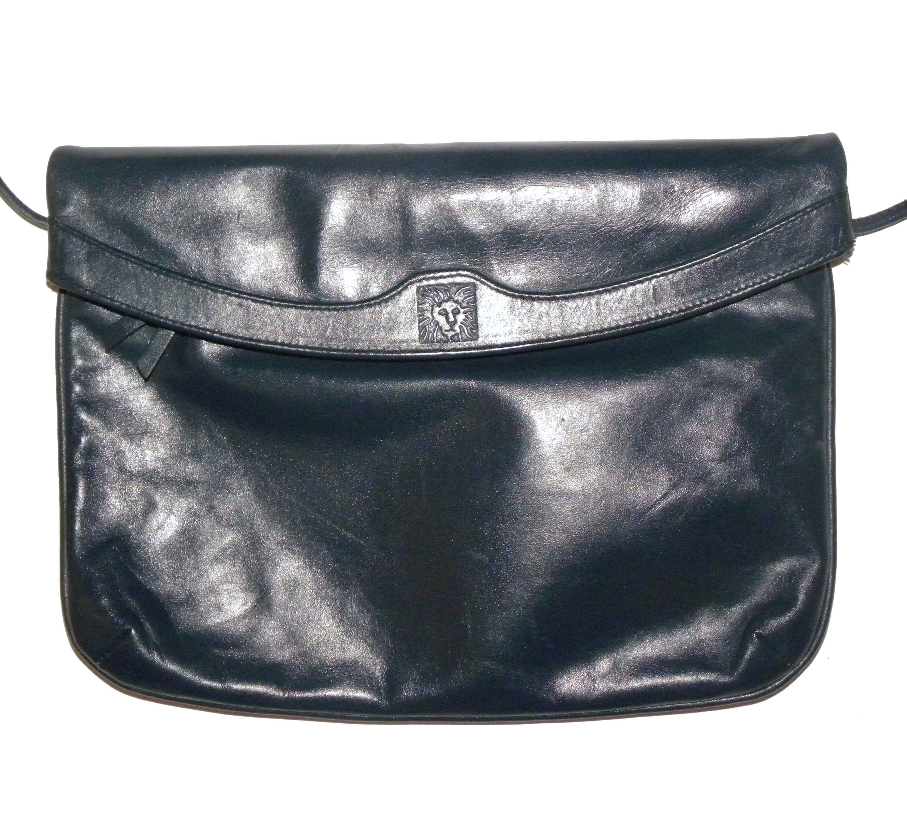 70's 80's Anne Klein Blue Leather Shoulder Bag With 