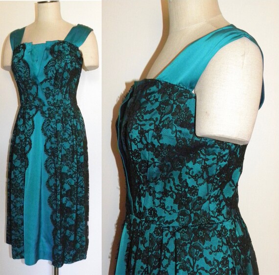 60s European Lace and Silk Dress | Mid Century Co… - image 2