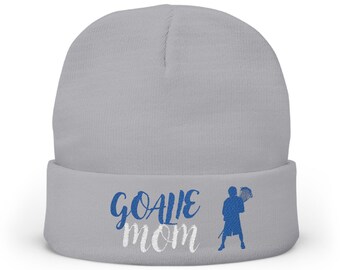Goalie Mom Knit Beanie: Embroidered Cotton-Acrylic Winter Hat