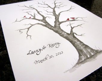 SMALL MAPLE Thumbprint Guest Book Tree - 12x16 Customized Giclée Print of my ORIGINAL Painting. Up to 60 guests.