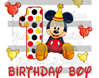 Birthday Boy Mickey ONE Year Sublimation Design PNG Image DTF File