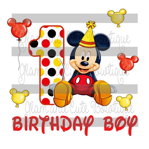 Birthday Boy Mickey ONE Year Sublimation Design PNG Image DTF File