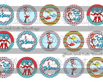 Dr Seuss Inspired INSTANT DOWNLOAD Bottle Cap Images 4x6 sheet 1" circles