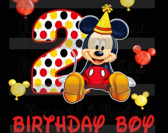 Birthday Boy Mickey TWO Year Sublimation Design PNG Image DTF File