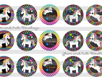 Unicorn Dream Big INSTANT DOWNLOAD Bottle Cap Images 4x6 sheet 1" circles