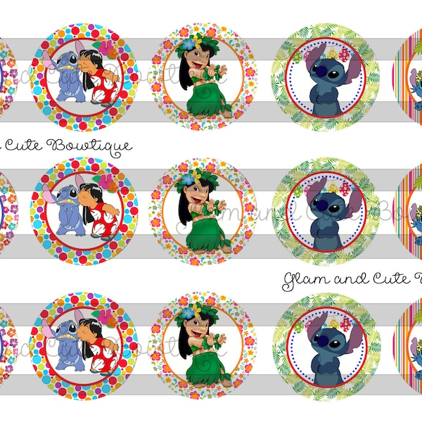 Lilo and Stitch INSTANT DOWNLOAD Bottle Cap Images 4x6 sheet 1" circles