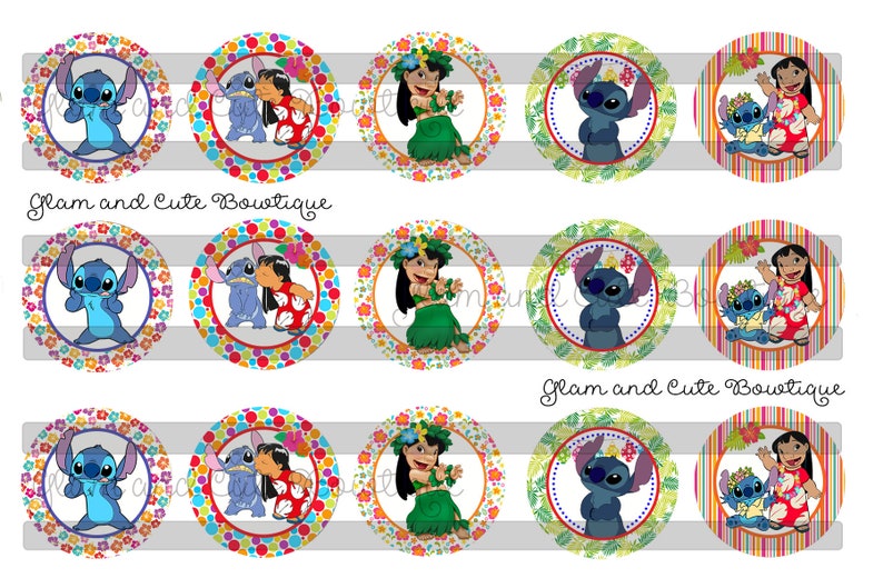 Lilo and Stitch INSTANT DOWNLOAD Bottle Cap Images 4x6 sheet 1 circles image 1