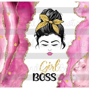 Girl BOSS Messy Bun Headband Sublimação Tumbler Design Skinny STRAIGHT Tumbler 20 onças. Envoltório de copo