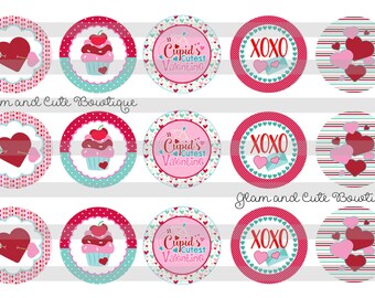 Valentine's Day Cupid's Cutest INSTANT DOWNLOAD Bottle Cap Images 4x6 sheet 1" circles