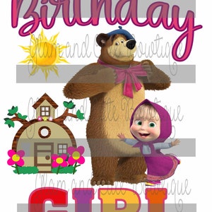 Geburtstagskind inspiriert Masha und das Bär Sublimationsdesign PNG Bild
