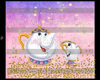 Mrs Potts and Chip Sublimation Tumbler Design Skinny Straight Tumbler 20 oz.