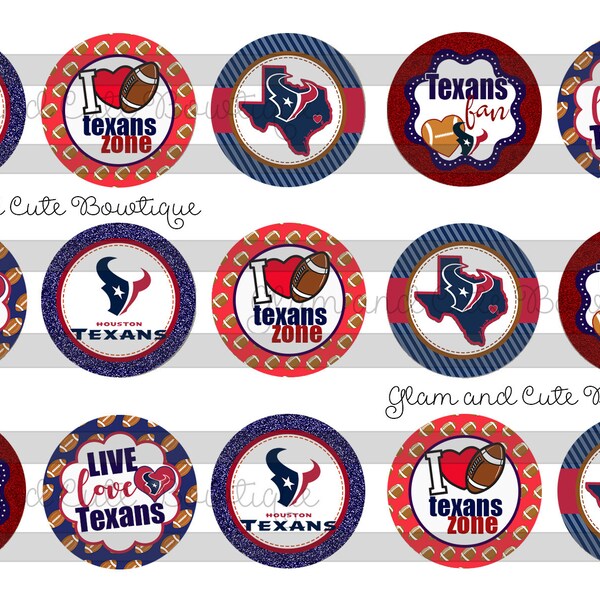 Inspired Houston Football INSTANT DOWNLOAD Bottle Cap Images 4x6 sheet 1" circles