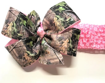 Baby Infant Headband Redneck Deer Hunter Camo Camouflage Bow ~You Pick Color~