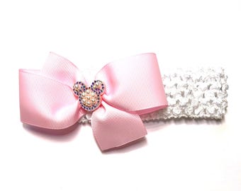 Bandeau Minnie Mouse pour nouveau-né, bébé fille, nœud rose pour cheveux Minnie Mouse