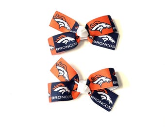 Denver Broncos Hair Bow Set of 2 Toddler Girls Denver Broncos Pig Tail Bows