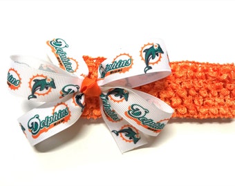 Newborn Miami Dolphins Headband Baby Girl NFL Miami Dolphins Football Hair Bow