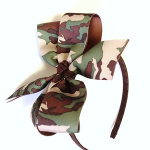 Girls Camouflage Headband Teen Hair Accessory Camo Hair Bow Green Brown Tan Camo Print Headband