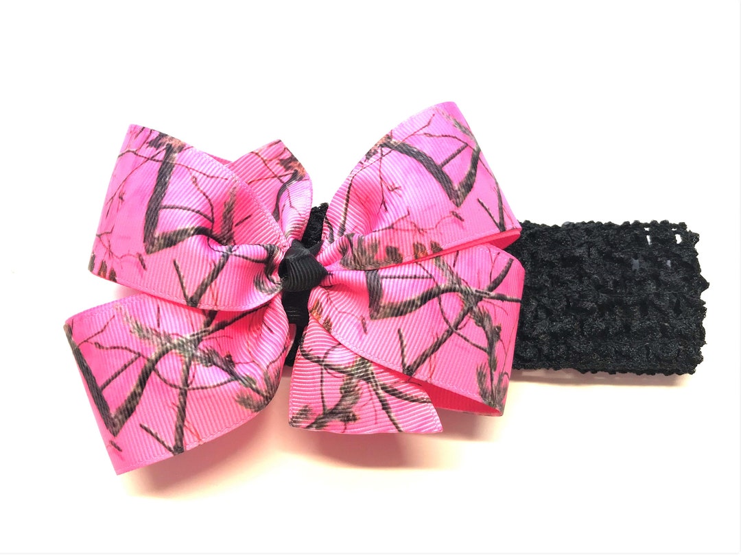 Girls Real Tree Camouflage Hair Bow on Crochet Headband Baby Real Tree