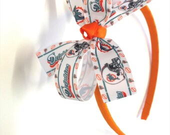Girls Miami Dolphins Headband NFL Miami Dolphins Football Hair Bow Teen Girls Football Hair Accessories