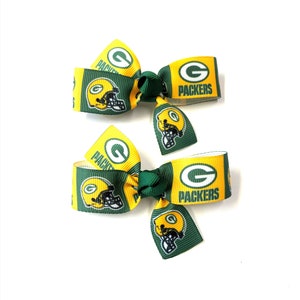 Girls Green Bay Packers Hair Bow Set of 2 Toddler NFL Green Bay Packers Pig Tail Bows