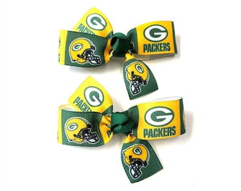Girls Green Bay Packers Hair Bow Set of 2 Toddler NFL Green Bay Packers Pig Tail Bows