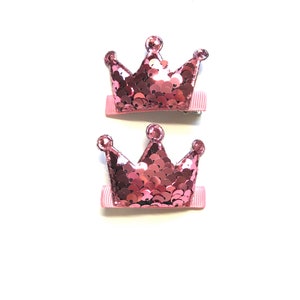 Pink Princess Hair Clips Set of 2 Clips Pink Sequin Princess Tiara Crown Hair Clips