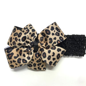 Baby Girls Leopard Headband Newborn Girl Cheetah Animal Print Diva Hair Bow