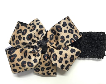 Baby Girls Leopard Headband Newborn Girl Cheetah Animal Print Diva Hair Bow