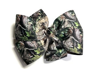 Girls Brown Green Tan Mossy Oak Camouflage Hair Bow Brown Ribbon Camo Hair Clip Girls Camo Hair Barrette