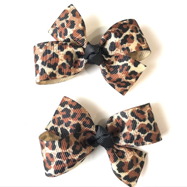 Girls Cheetah Hair Bows Infant Toddler Set of 2 Cheetah Hair Clips