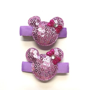 Minnie Mouse Hair Clips Disney Minnie Mouse Set of 2 Clips Purple Sequin Mouse Ears
