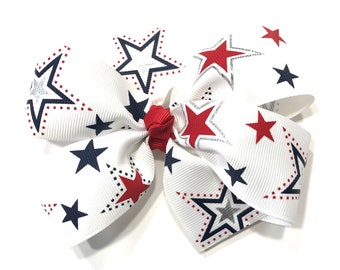 Girls Patriotic Hair Bow USA Red White & Blue Hair Clip 4th of July Barrette