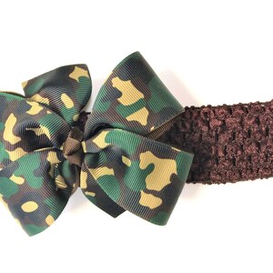 Newborn Girls Army Military Camouflage Hair Bow on Brown Headband Baby Camo Hair Bow Toddler Girl Hair Accessories
