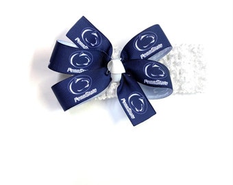 Newborn Girls Penn State Headband Nittany Lions Football Hair Bow Baby Girl Hair Accessories