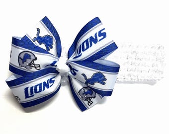 Baby Girls Detroit Lions Headband Newborn Girl Detroit Lions Football 5" Hair Bow