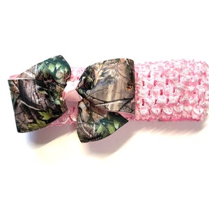 Newborn Baby Girl Camouflage Headband Pink Ribbon