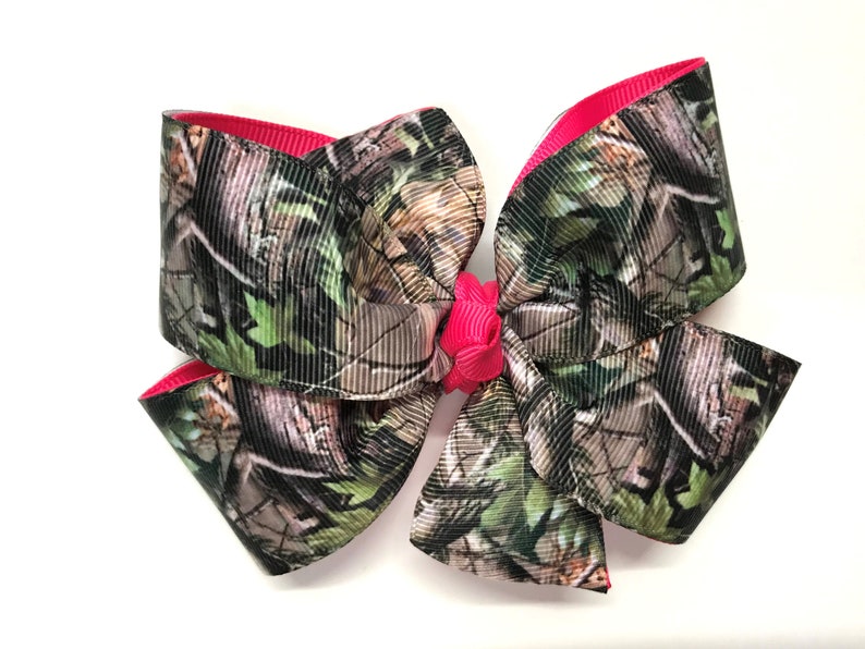 Girls Mossy Oak Camouflage Hair Bow With Hot Pink Ribbon Camo Etsy