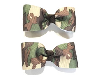 Girls Camouflage Hair Bows Set of 2 Infant Toddler Camo Hair Clips