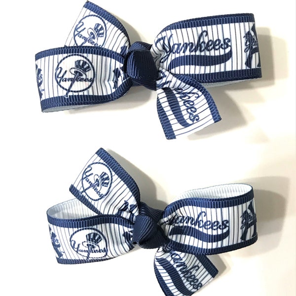 Girls New York Yankees Hair Bows Set of 2 Toddler MLB New York Yankees Baseball Pig Tail Bows