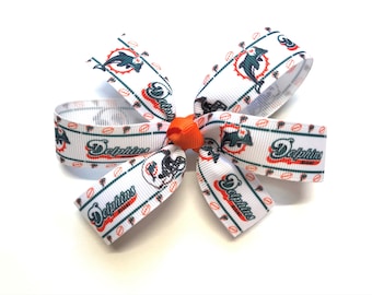 Girls Miami Dolphins Hair Bow NFL Miami Dolphins Football Hair Clip Girls Sports Hair Accessories
