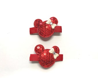 Minnie Mouse Hair Clips Disney Minnie Mouse Set of 2 Clips Red Sequin Mouse Ears