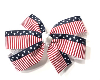 Girls USA Patriotic Hair Bow American Flag Red White & Blue Hair Clips 4th of July Hair Clip