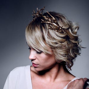 Golden Antler Headpiece, Woodland Hair Crown, Deer Antler Hair Accessory, Boho Bride Headband, Outdoor Wedding Hairpiece