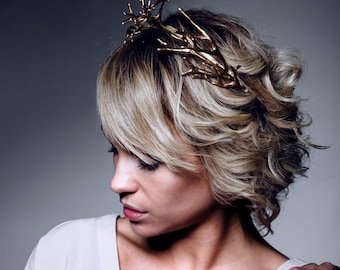 Golden Antler Headpiece, Woodland Deer Crown, Boho Wedding Hair Accessory, Renaissance Headband