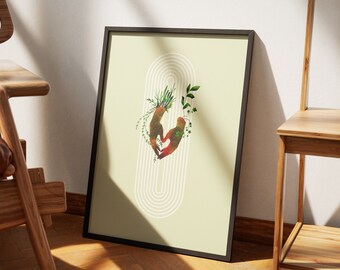Heart Hands Plant Art Print: Red & Green Palette (Digital Download)