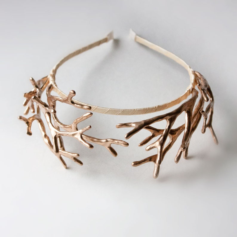 Golden Antler Headpiece, Woodland Hair Crown, Deer Antler Hair Accessory, Boho Bride Headband, Outdoor Wedding Hairpiece image 8