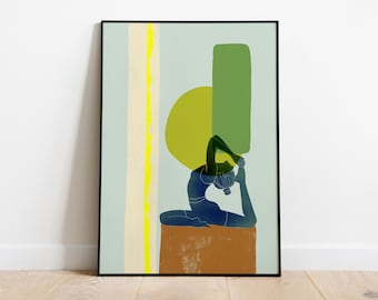 Pigeon Pose Yoga Print: Abstract Neutral Wall Art (Digital Download)